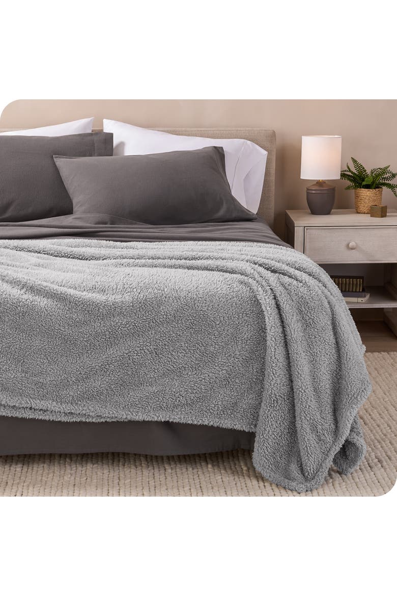 Solid Faux Shearling Blanket, Alternate, color, Light Grey