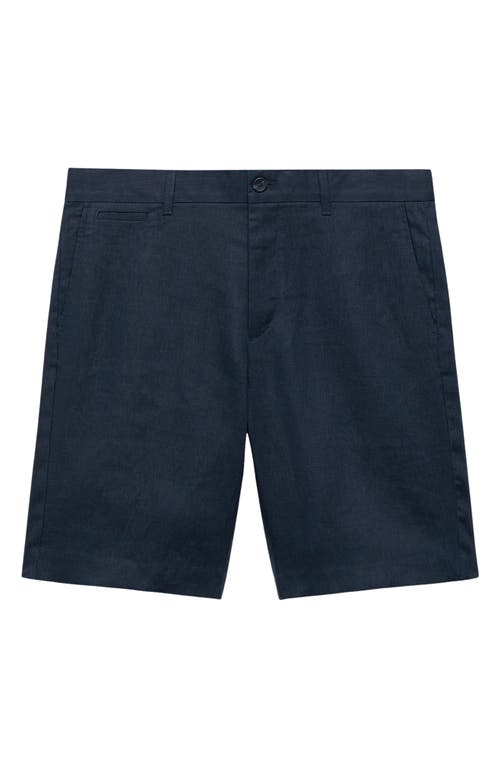 Mango Slim Fit Flat Front Linen Bermuda Chino Shorts In Dark Navy