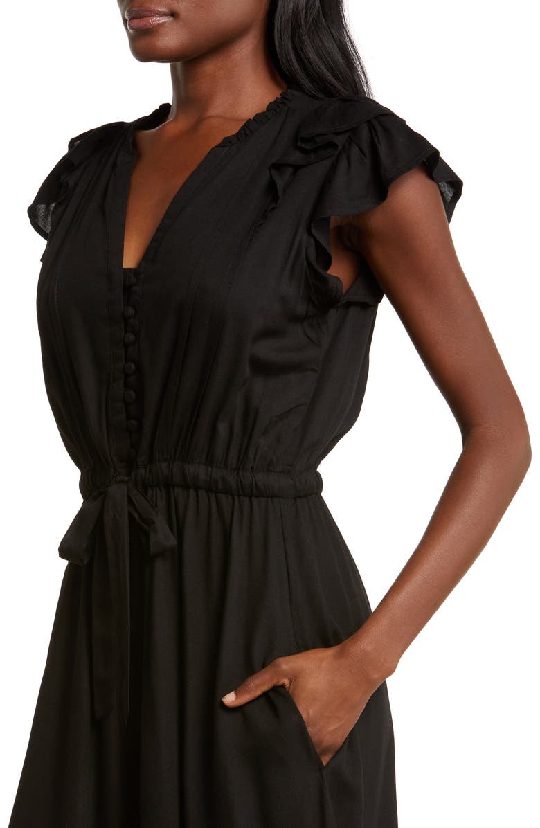 Elan Tiered Ruffle Cap Sleeve Midi Cover-Up Dress, Alternate, color, 