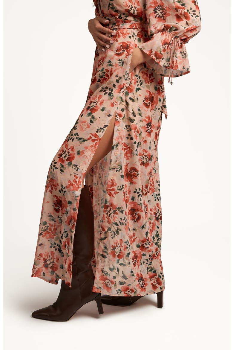 Floral Print Maxi Dress, Alternate, color, ALMOND WATERCOLOR FLORAL