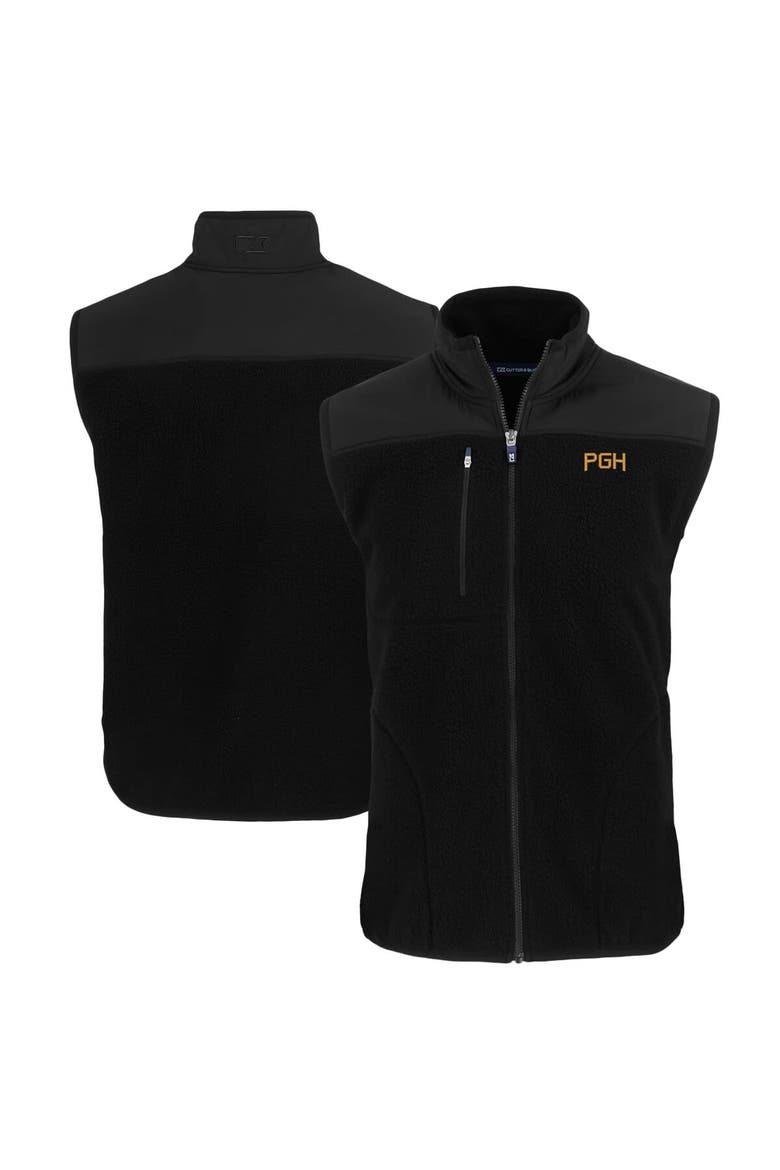 Men's Cutter & Buck Black Pittsburgh Pirates City Connect Cascade Eco Sherpa Fleece Full-Zip Vest, Main, color, Black