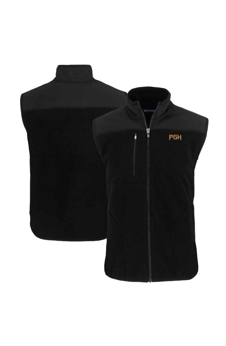 Cutter & Buck Men's Cutter & Buck Black Pittsburgh Pirates City Connect Cascade Eco Sherpa Fleece Full-Zip Vest, Main, color, 