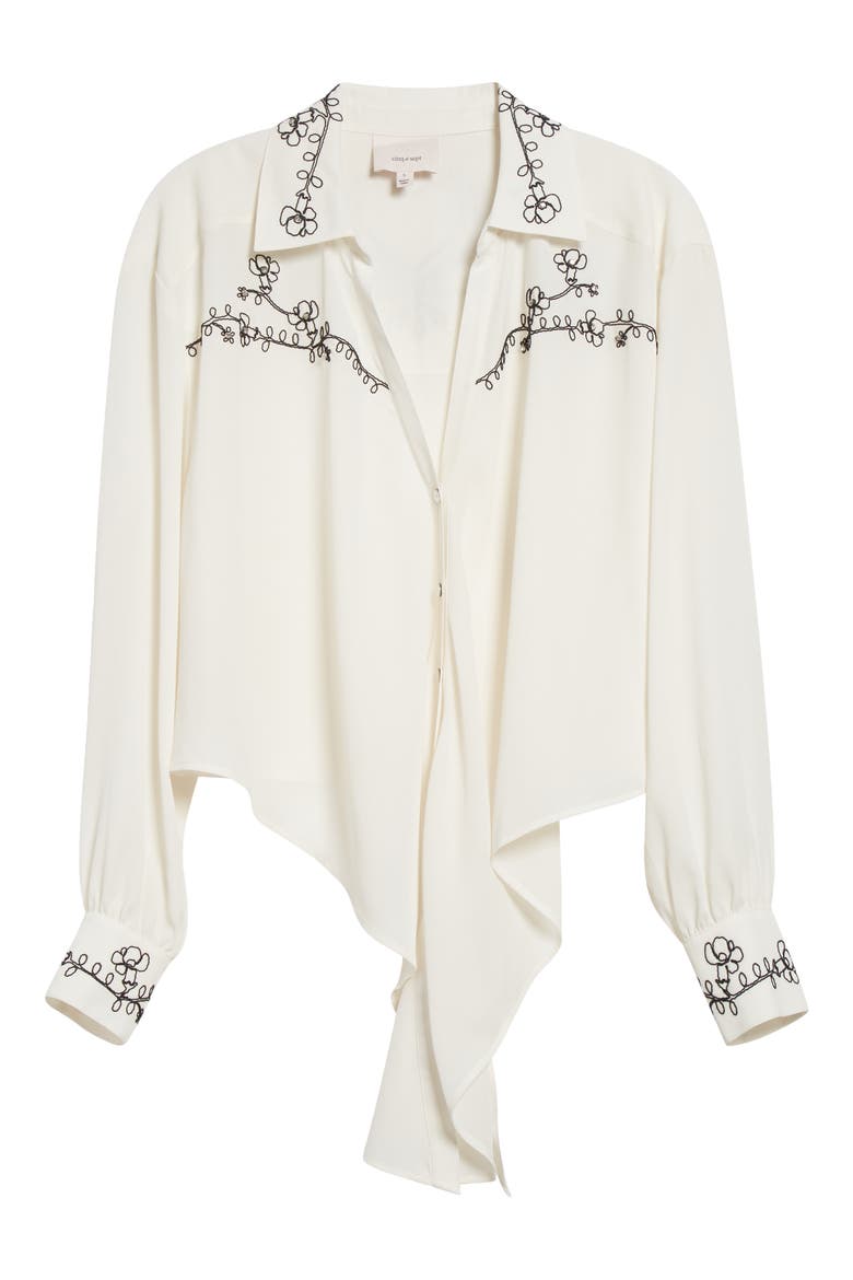 Marianna Embellished Tie Front Shirt, Alternate, color, IVORY/BLACK
