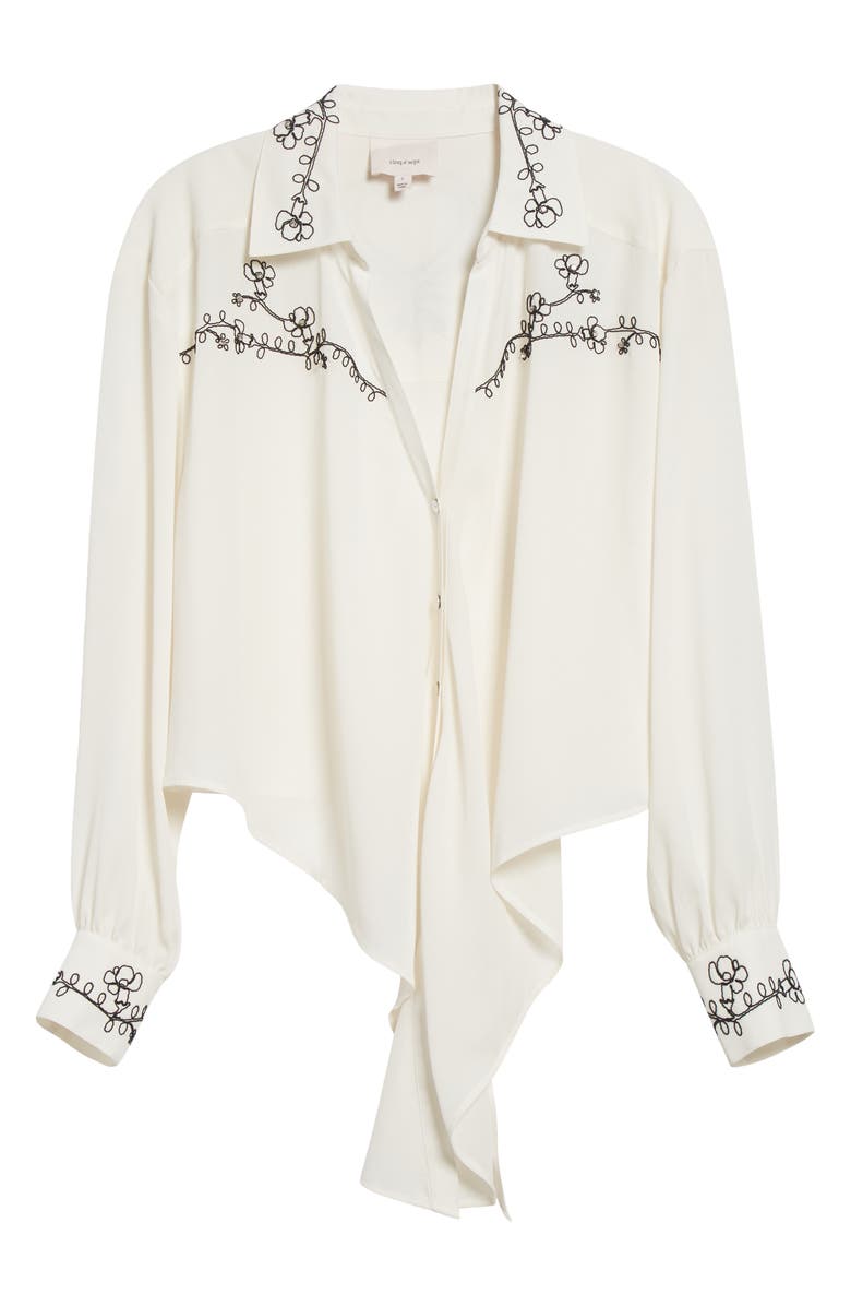 Cinq à Sept Marianna Embellished Tie Front Shirt, Alternate, color, Ivory/Black