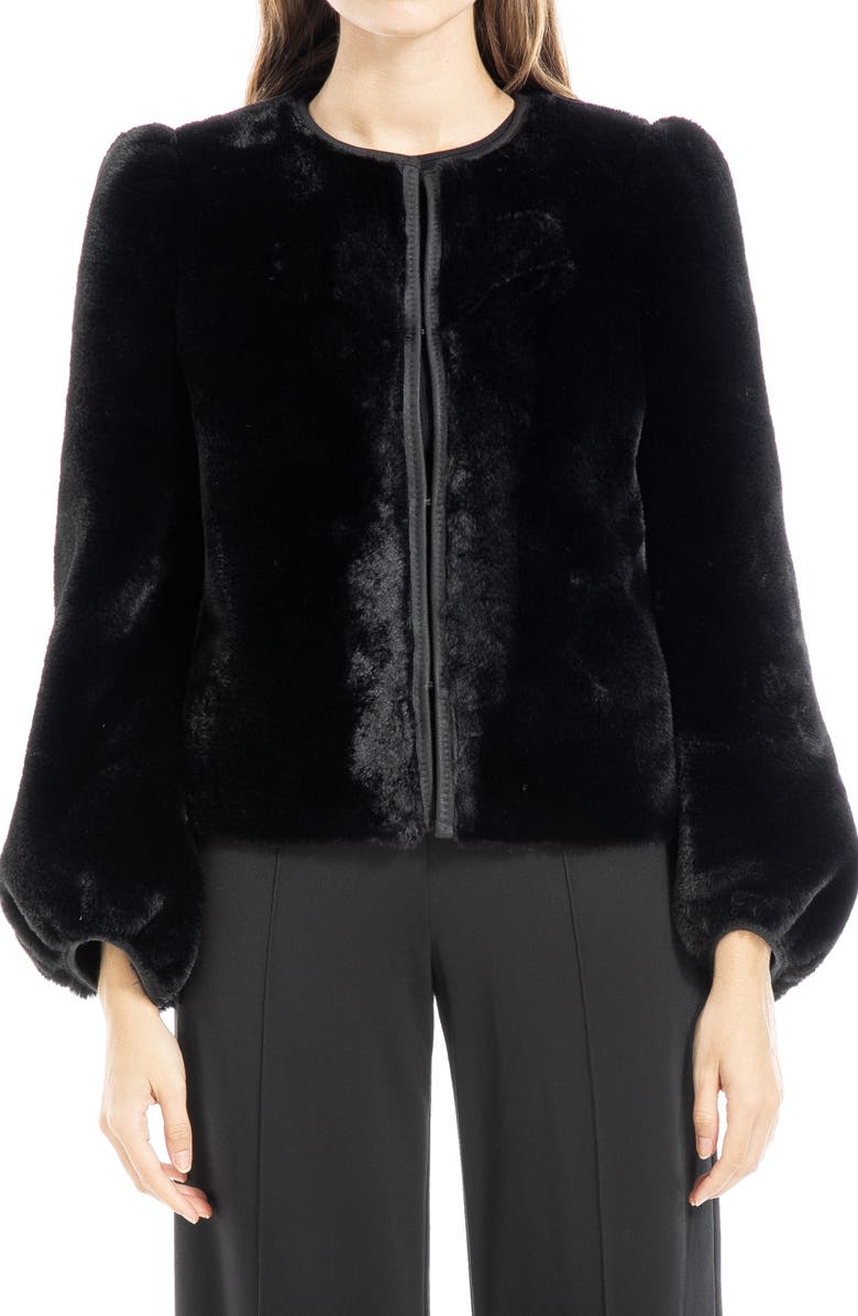 MAX STUDIO Puff Sleeve Faux Fur Jacket, Alternate, color, Black