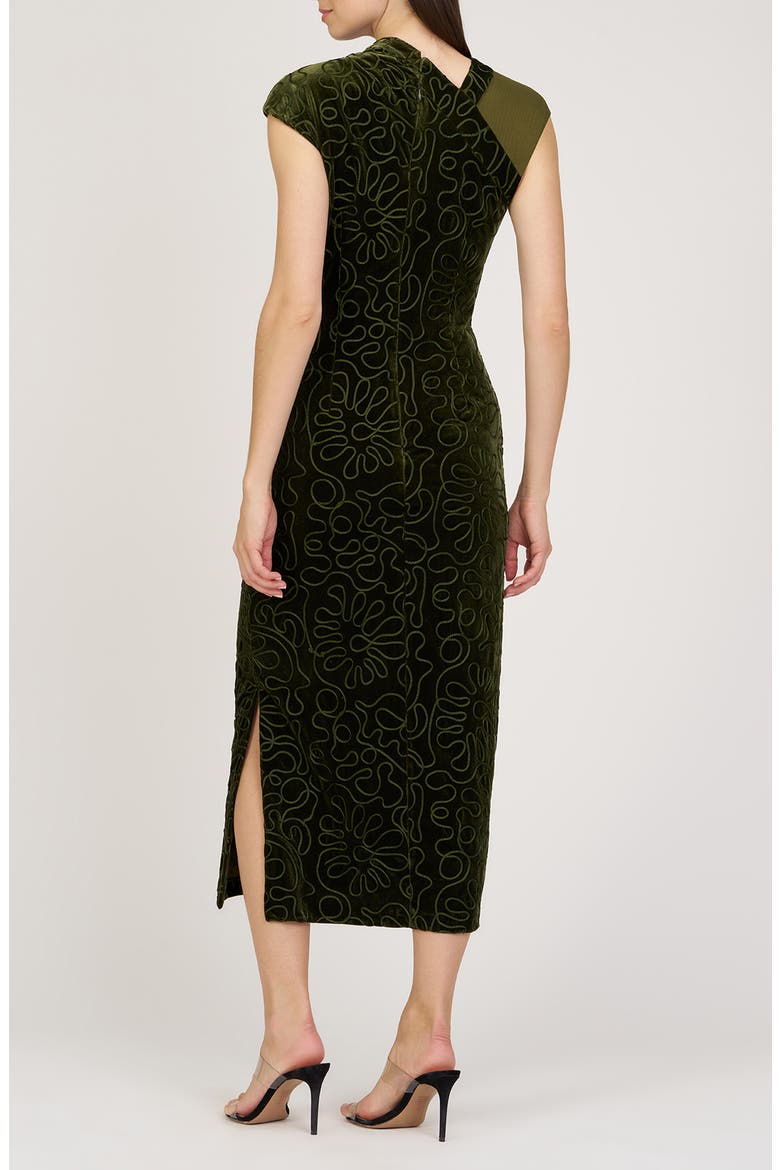 Emiliana Asymmetric Velvet Midi Dress, Alternate, color, IVY GREEN