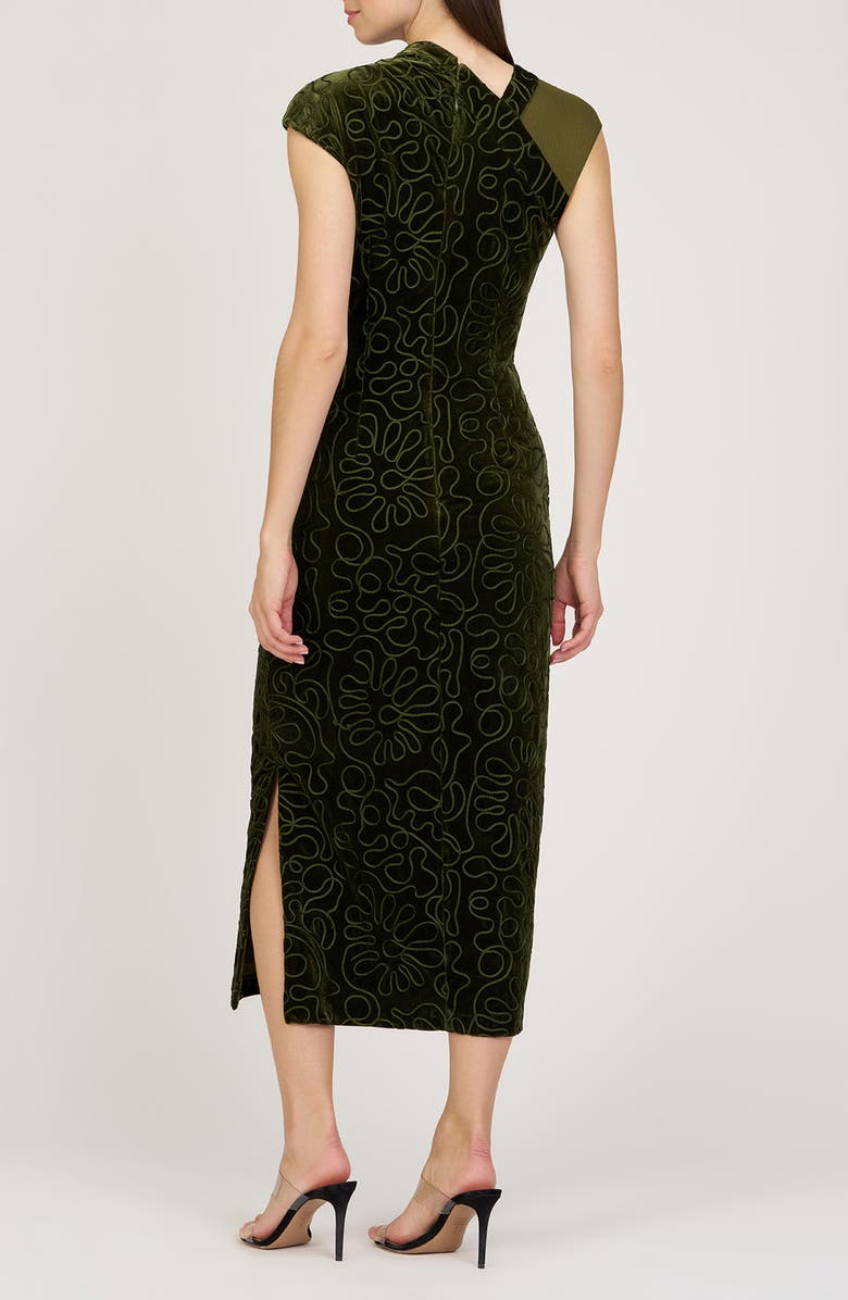 JS Collections Emiliana Asymmetric Velvet Midi Dress, Alternate, color, Ivy Green