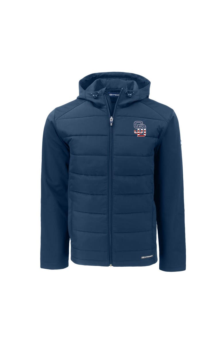 Cutter & Buck Men's Cutter & Buck  Navy San Diego Padres Stars & Stripes Big & Tall Evoke Hybrid Eco Softshell Recycled Full-Zip Hoodie Jacket, Alternate, color, 