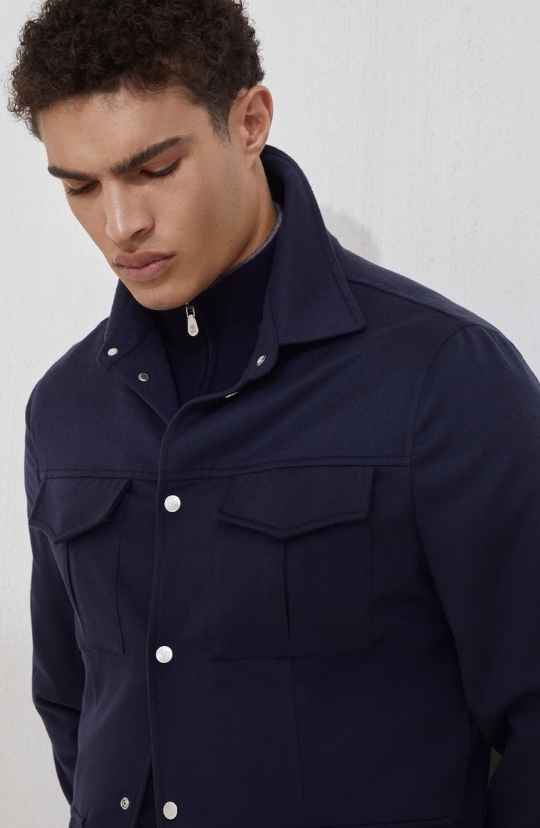 Brunello Cucinelli Flannel safari jacket, Alternate, color, Avio Blue