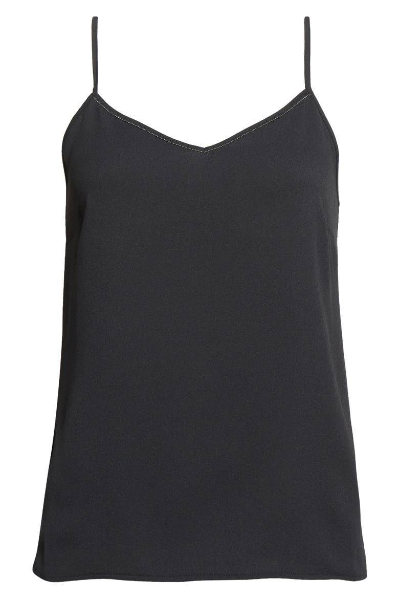 Beaded V-Neck Satin Camisole, Alternate, color, NERO