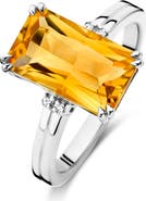 DPT Antwerp Citrine Diamond Ring | 4 natural diamonds - 1 citrine gemstone | 925 Sterling Silver | Ring | 7 | White Rhodium