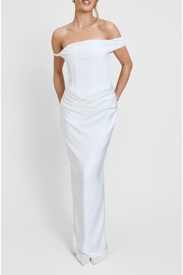 Twist Strap Corset Maxi Dress, Alternate, color, White