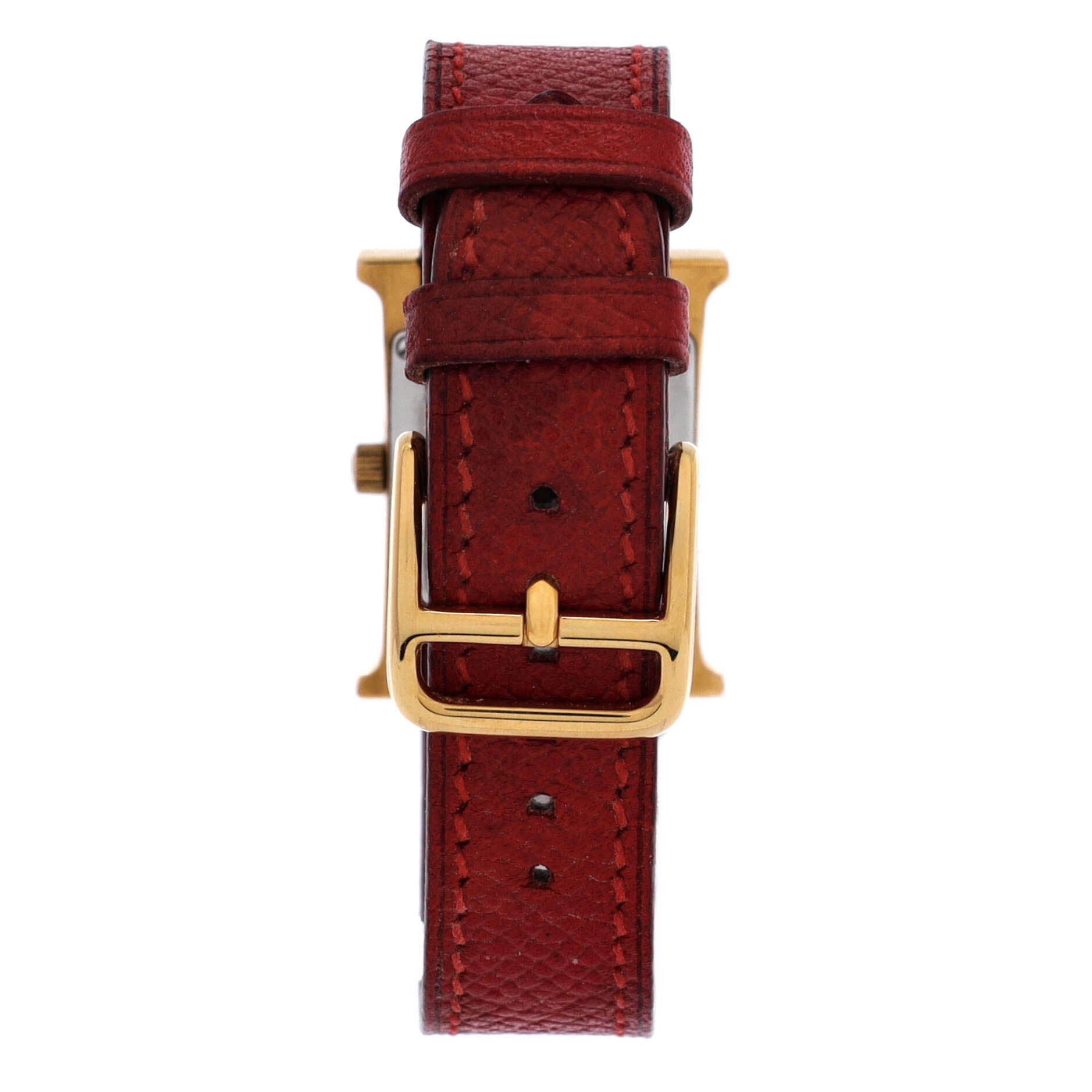 Pre-Owned Hermes Heure H Quartz Watch Plated Metal and Leather 21, Alternate, color, Red