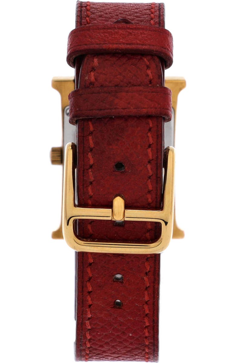 Pre-Owned Hermes Heure H Quartz Watch Plated Metal and Leather 21, Alternate, color, Red