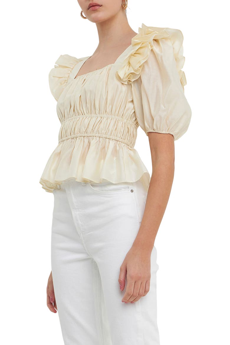 Ruffle Puff Sleeve Top, Alternate, color, CHAMPAGNE