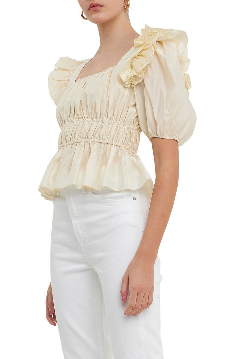 Endless Rose Ruffle Puff Sleeve Top, Alternate, color, Champagne