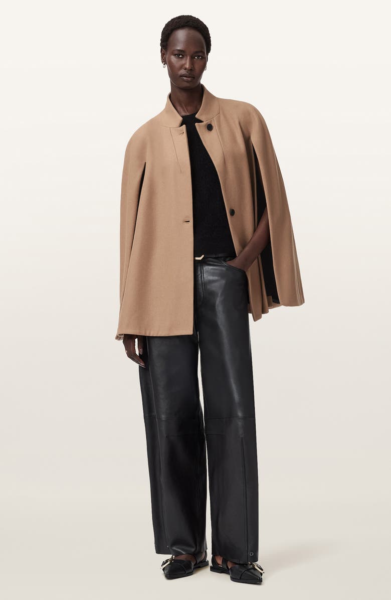 AllSaints Lunis Wool Blend Cape Coat, Alternate, color, Camel Brown