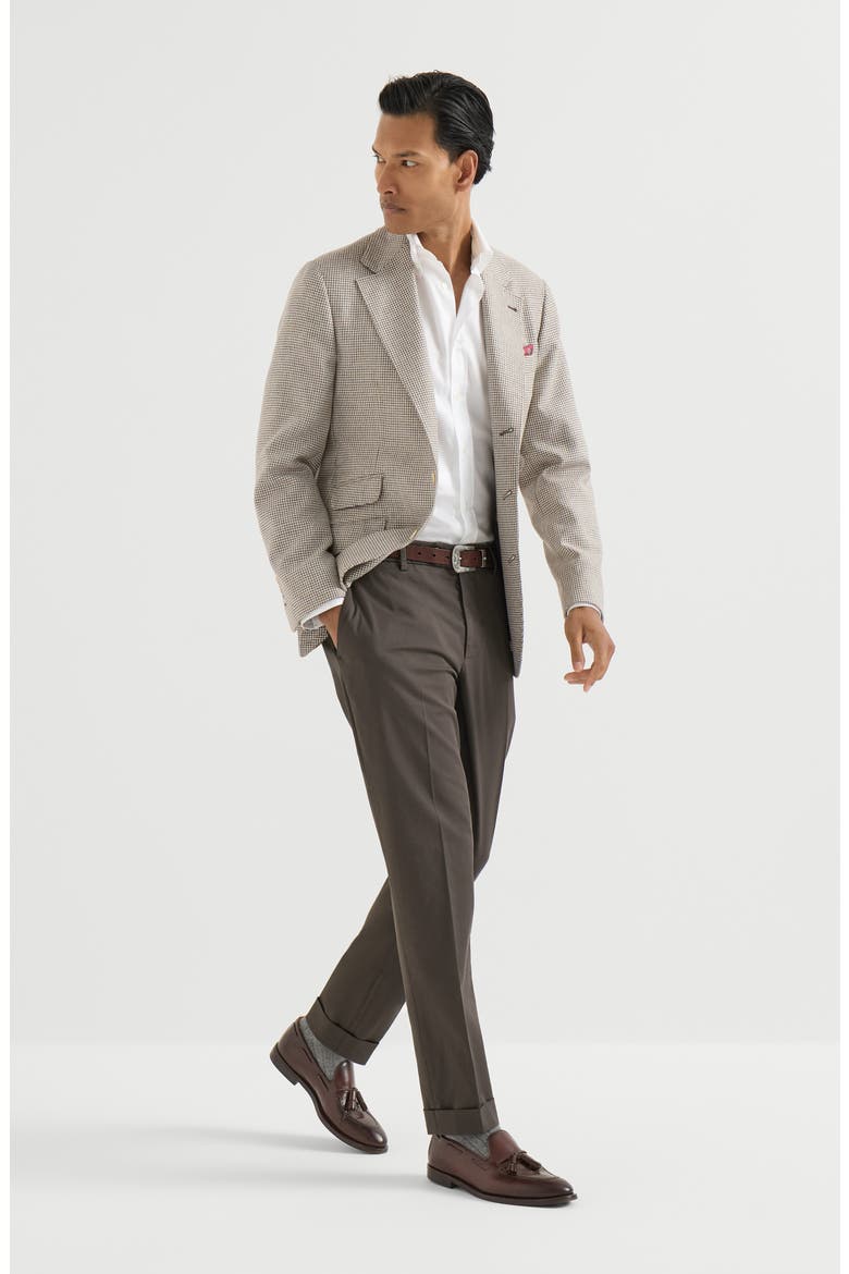 Garment-dyed Italian fit trousers in American Pima comfort cotton gabardine, Alternate, color, Brown