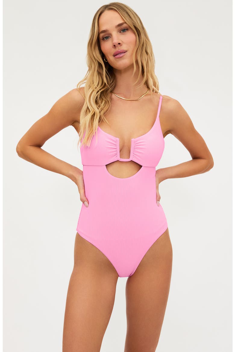 Lindy Cutout One-Piece Swimsuit, Alternate, color, PEAK PINK
