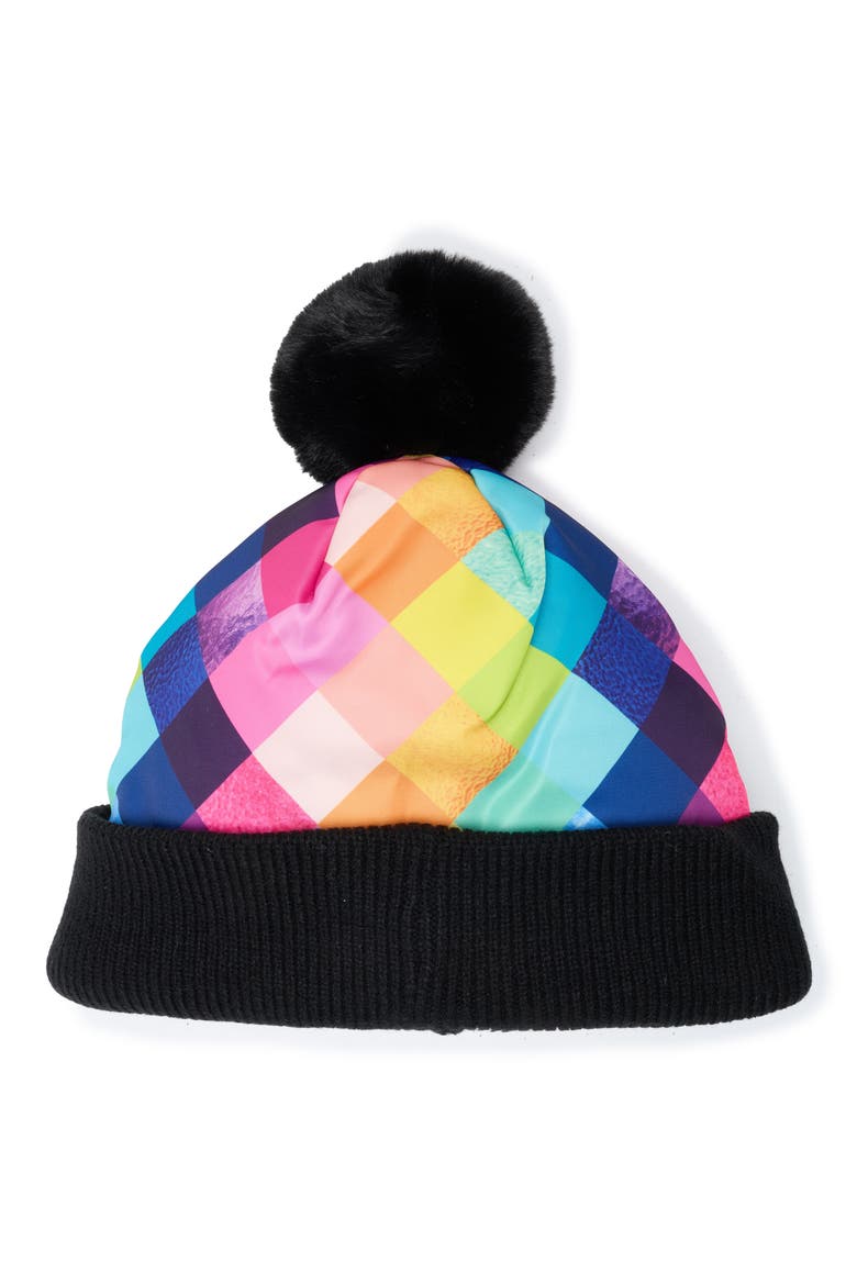 Stained Glass Print Quilted Beanie, Alternate, color, CLASSIC RAINBOW