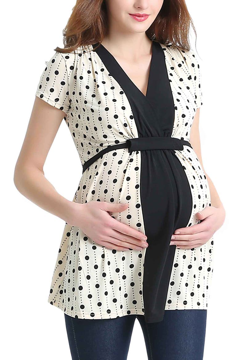 Maternity Nursing Polka Dot Print Top, Main, color, Beige