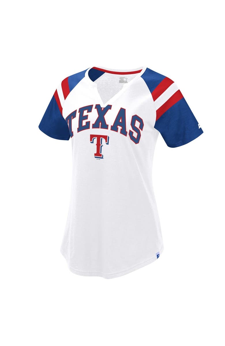 STARTER Women's Starter White/Royal Texas Rangers Game On Notch Neck Raglan T-Shirt, Main, color, 