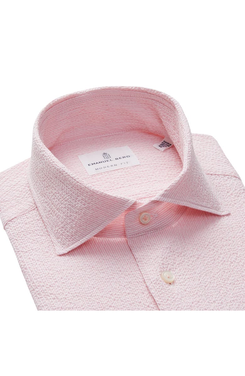 Emanuel Berg Textured Sartorial Stripe Stretch Cotton Dress Shirt, Alternate, color, Light Pastel Pink