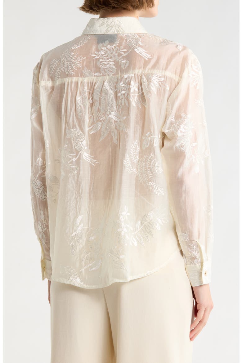 Floral Embellished Button-Up Shirt, Alternate, color, NATURAL