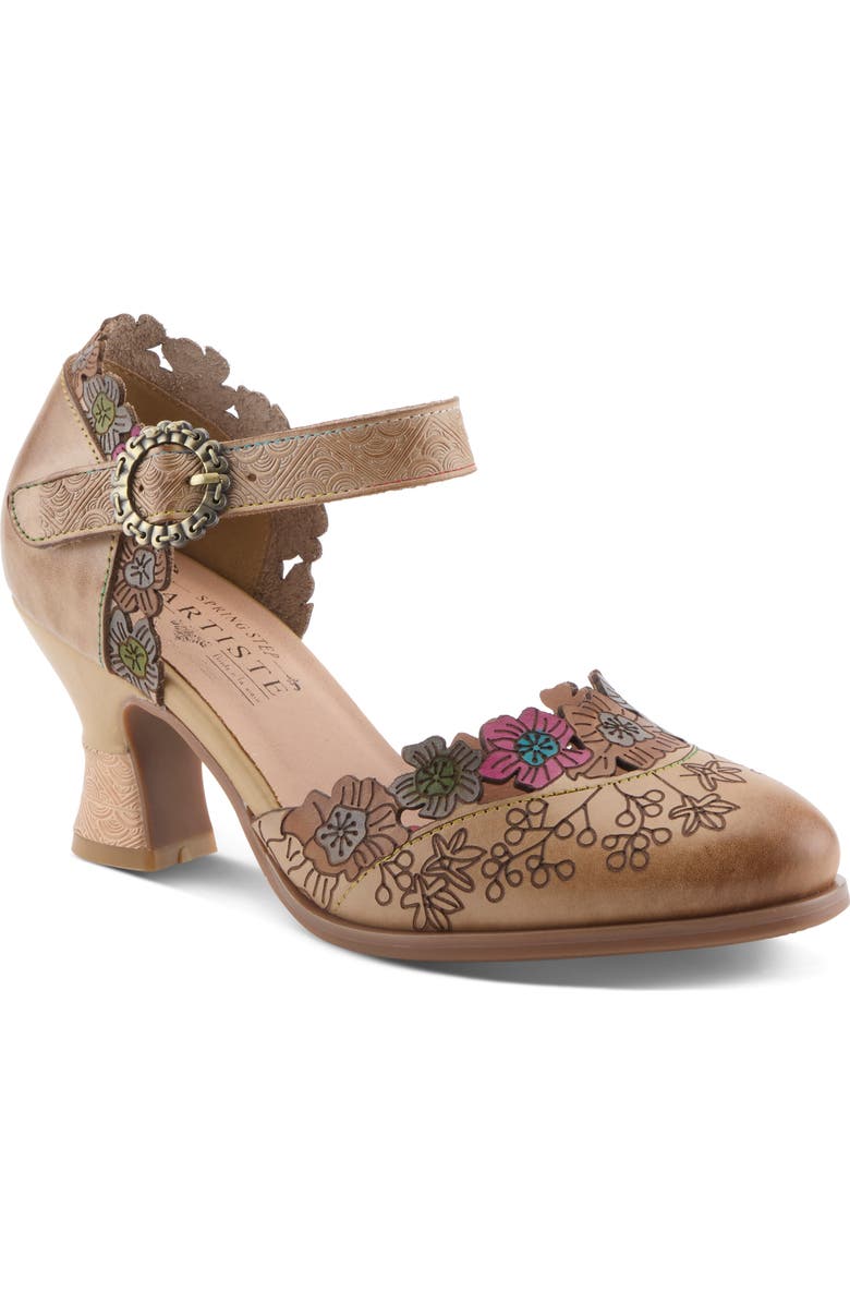 L'Artiste by Spring Step Happydance Ankle Strap Pump, Main, color, Beige Multi