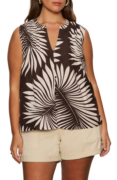 The Harmony Palm Pintuck Pleat Linen Blend Tank (Plus)