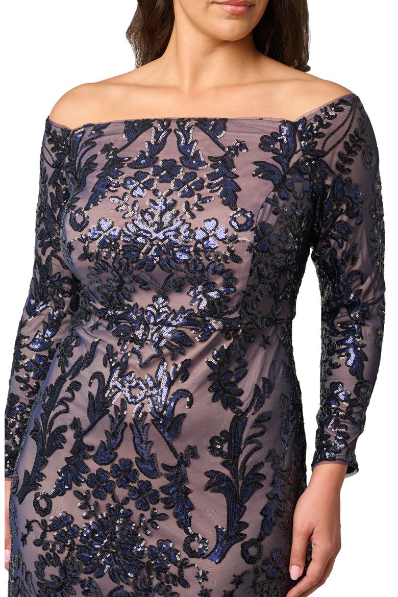 Off the Shoulder Sequin Gown, Alternate, color, NAVY/ ROSEGOLD