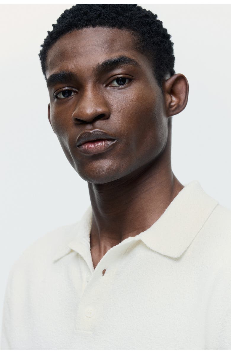 H&M Regular Fit Knitted Polo Shirt, Alternate, color, Cream