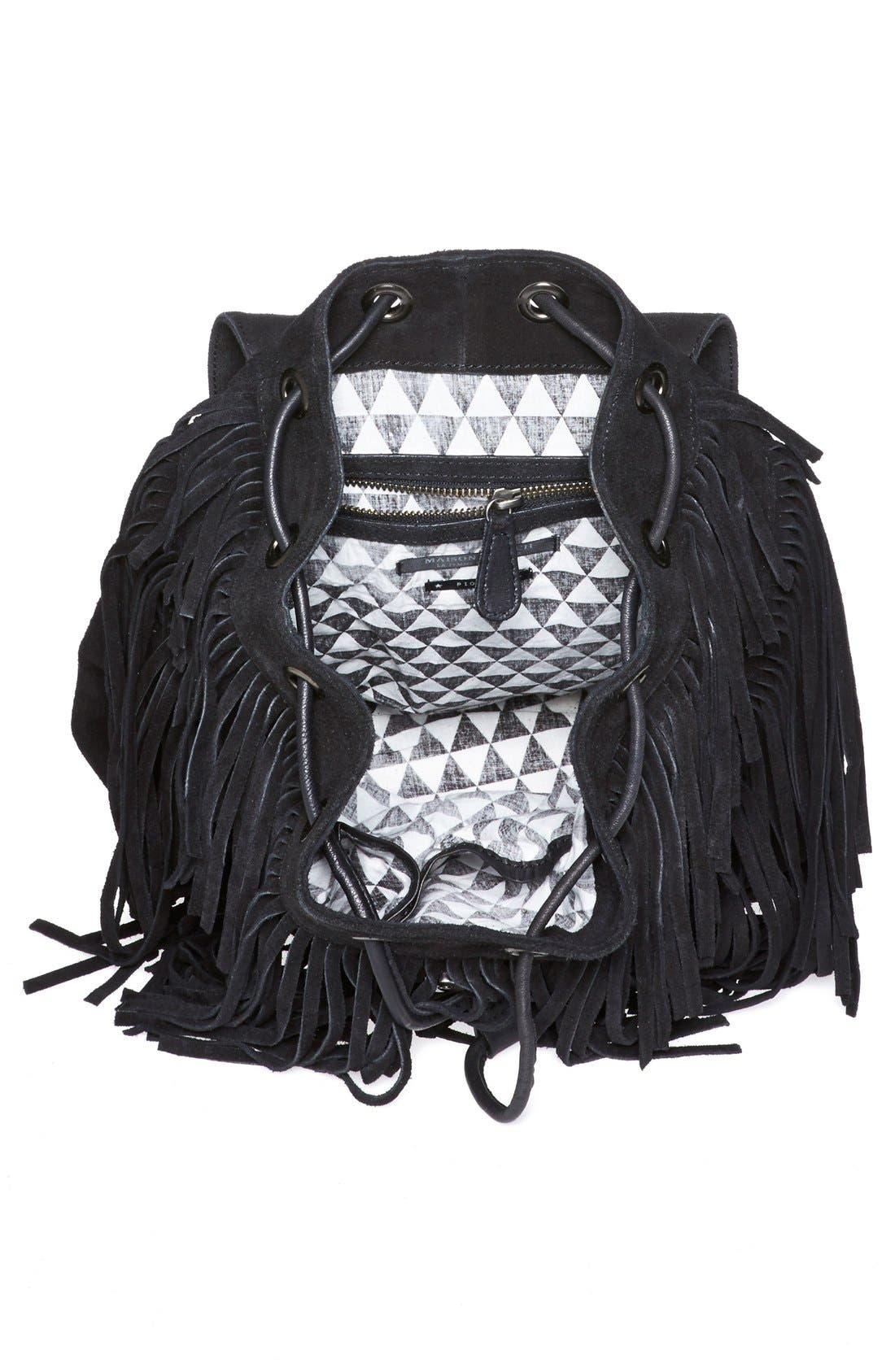 Fringed Suede Backpack, Alternate, color, BLACK