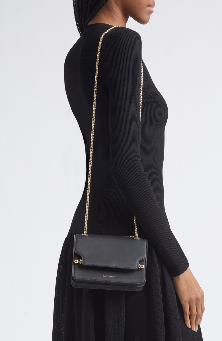 Strathberry Mini East/West Leather Shoulder Bag, Alternate, color, Black