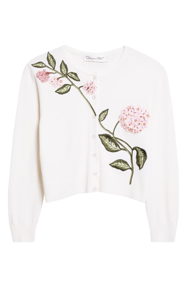 Oscar de la Renta Floral Virgin Wool Cardigan, Main, color, Ivory