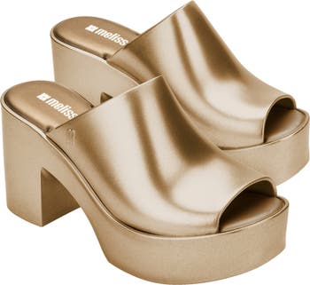 Sandales Escarpins MELISSA Dorées Taille 35.5 - Synthétique, Talon Haut, Occasion TBE