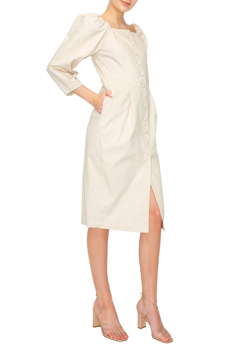 MELLODAY Off the Shoulder Button Front Midi Dress, Alternate, color,