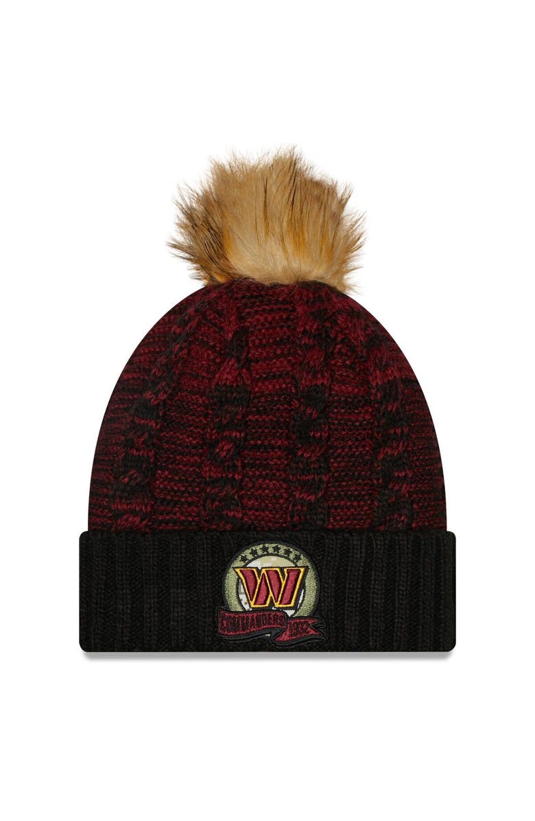 New Era Women's New Era Black/Burgundy Washington Commanders 2022 Salute To Service Pom Knit Hat, Main, color, 