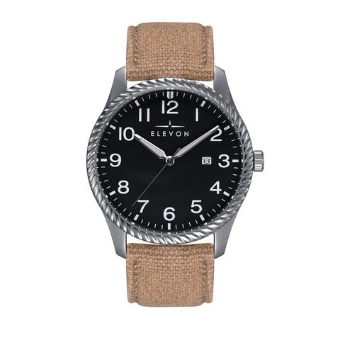 Crosswind Canvas-Overlaid Leather-Band Watch w/ Date