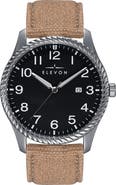 Elevon Crosswind Canvas-Overlaid Leather-Band Watch w/ Date