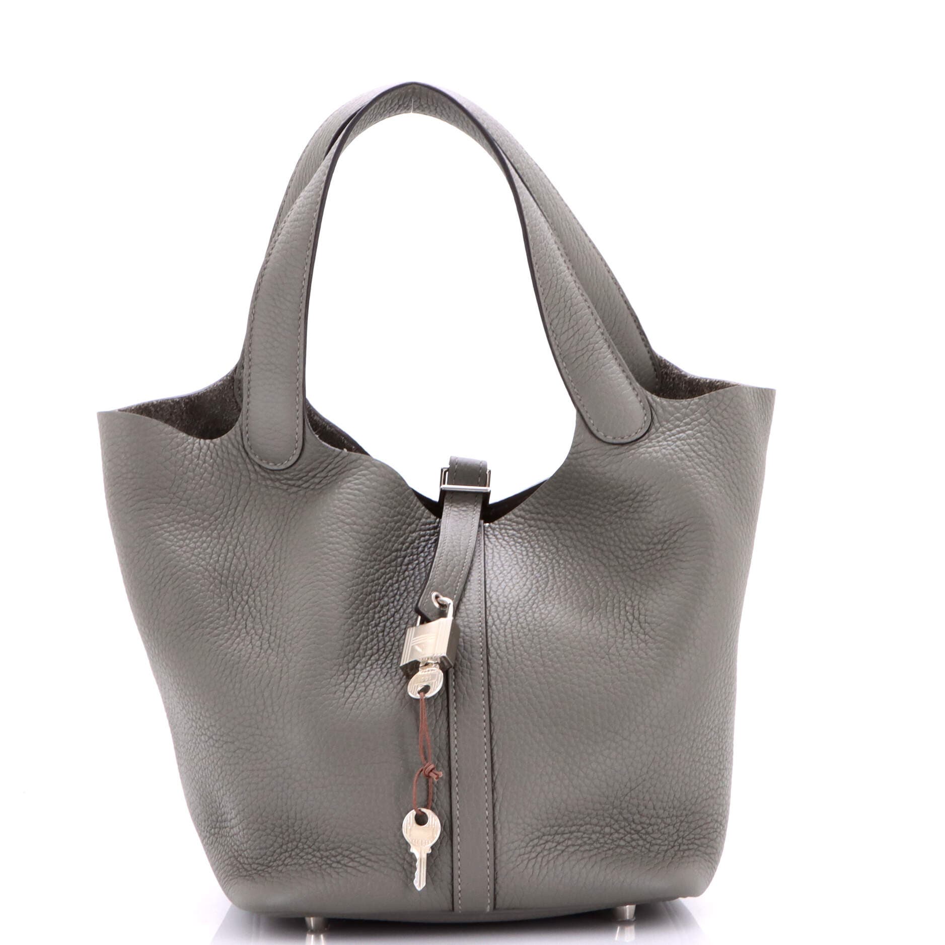 Pre-Owned Hermes Picotin Lock Bag Clemence MM, Main, color, Gris Meyer