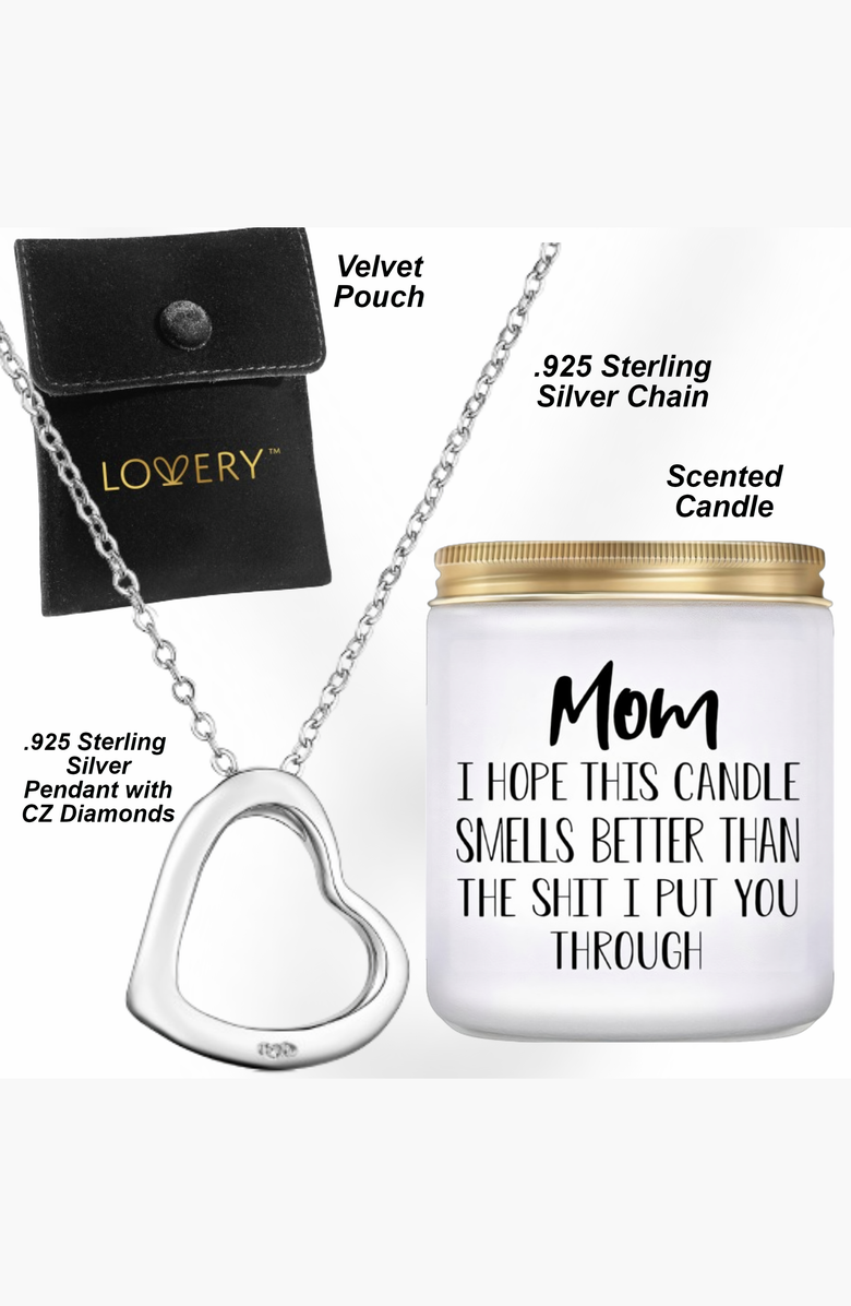 Lovery Mother
s Day .925 Sterling Silver Heart Necklace with Pouch 
Vanilla Scented Soy Candle, Alternate, color, Silver
