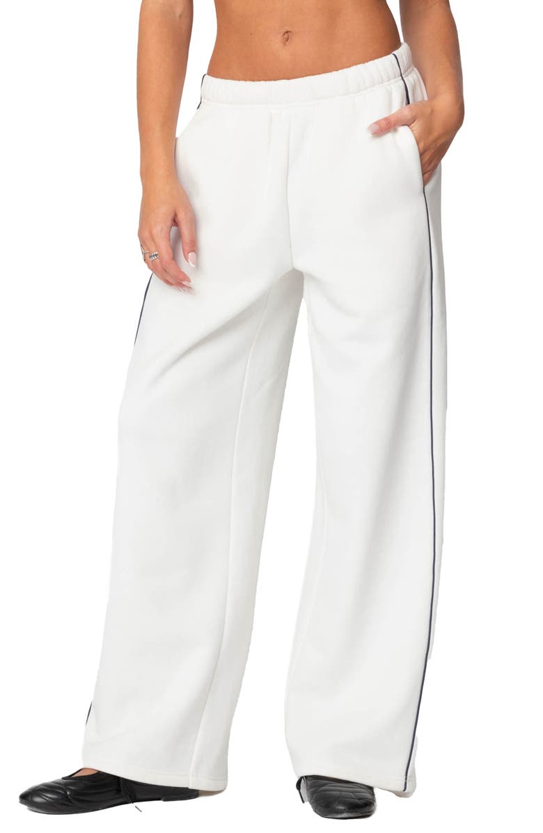 EDIKTED Piped Wide Leg Sweatpants, Main, color, White