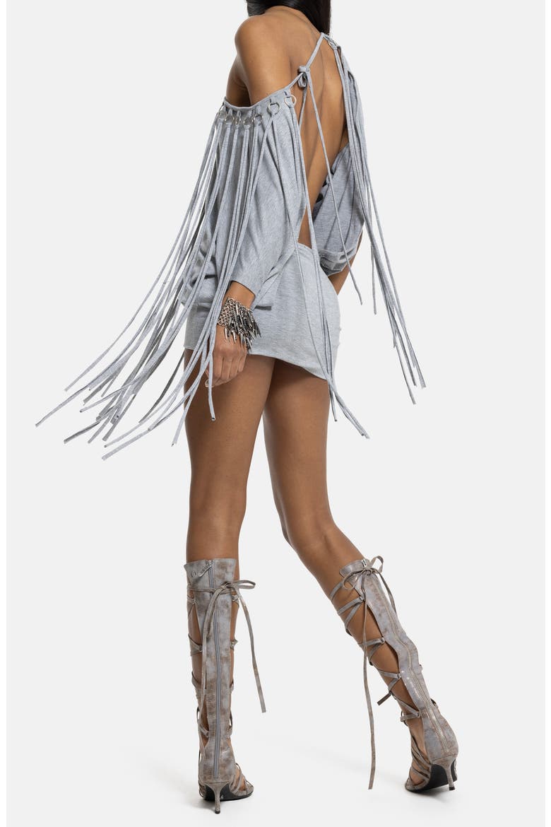 Ophidian Fringe Jersey Minidress, Alternate, color, STONE