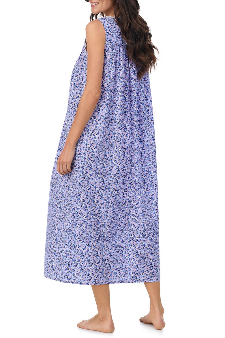 Lace Trim Sleeveless Cotton Ballet Nightgown, Alternate, color, WHITE BLUE DUST