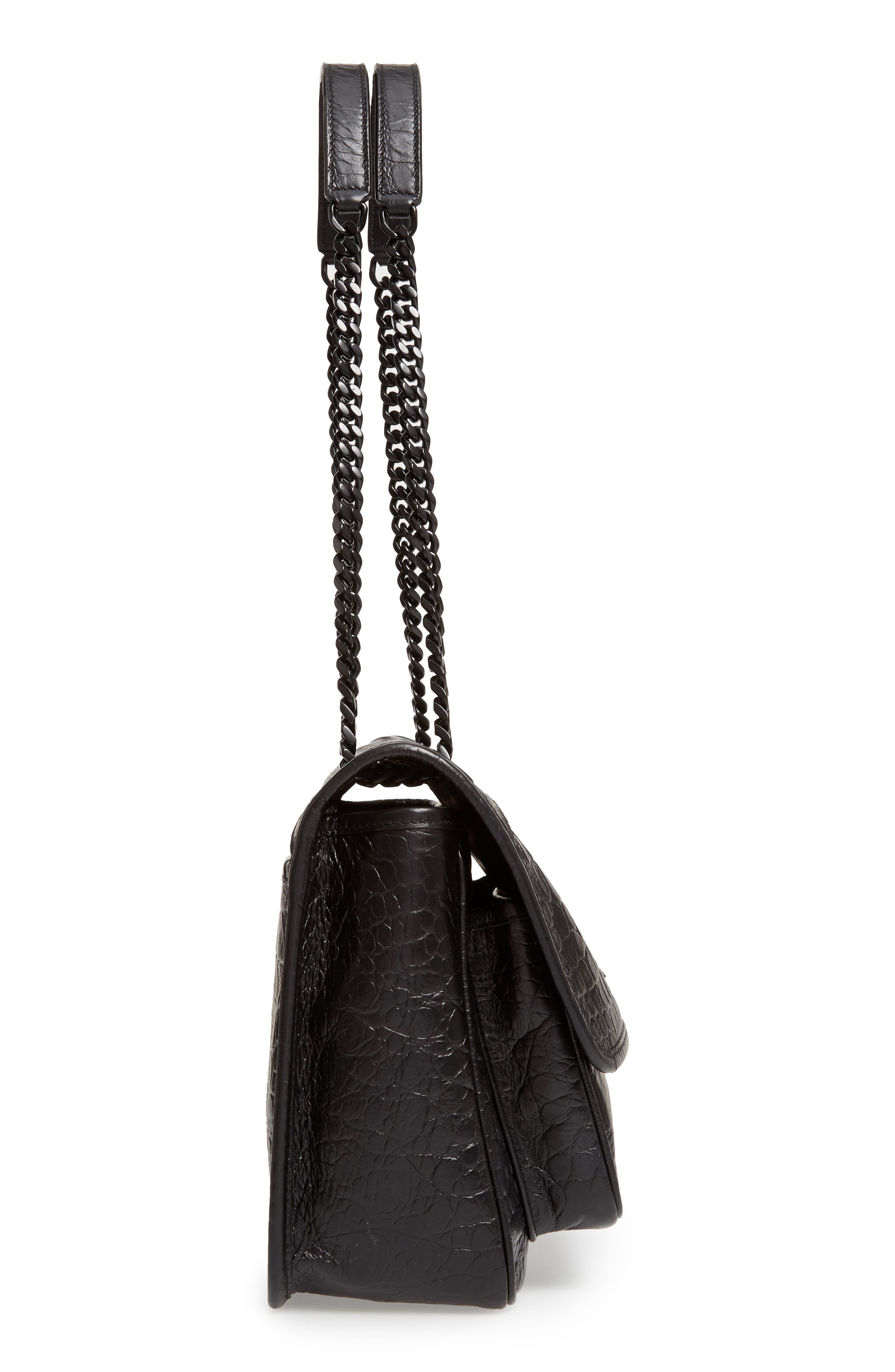 Saint Laurent Medium Niki Croc-Embossed Leather Shoulder Bag, Alternate, color, 