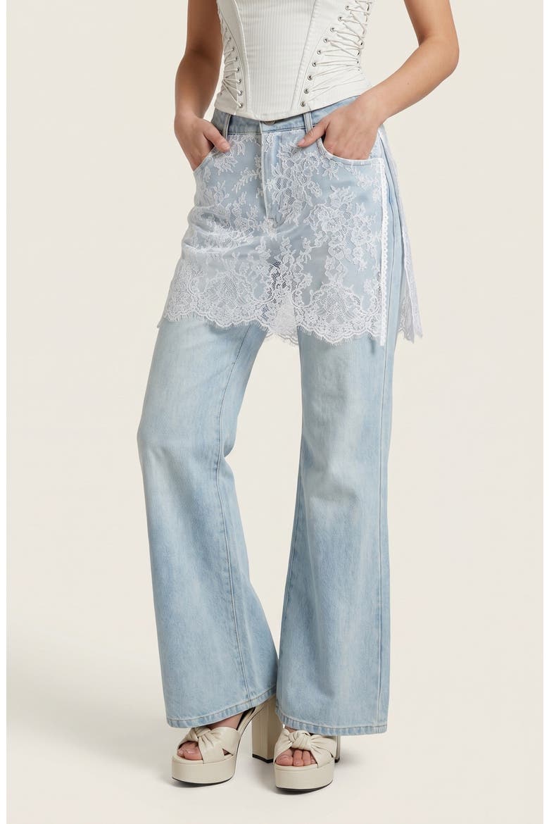 Lace Skirt Overlay Wide Leg Pants, Alternate, color, Light Blue / White