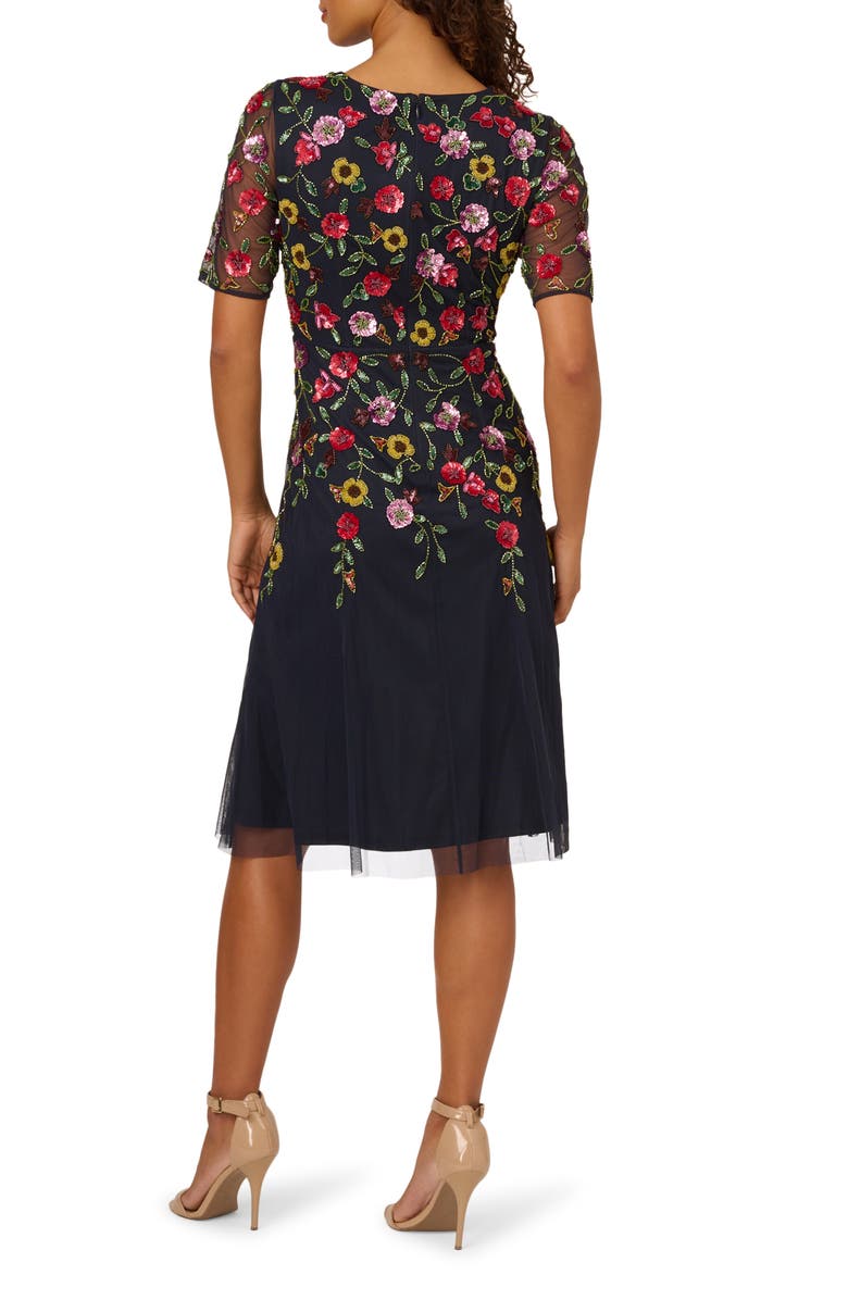 Adrianna Papell Floral Beaded Mesh Cocktail Dress, Alternate, color, 