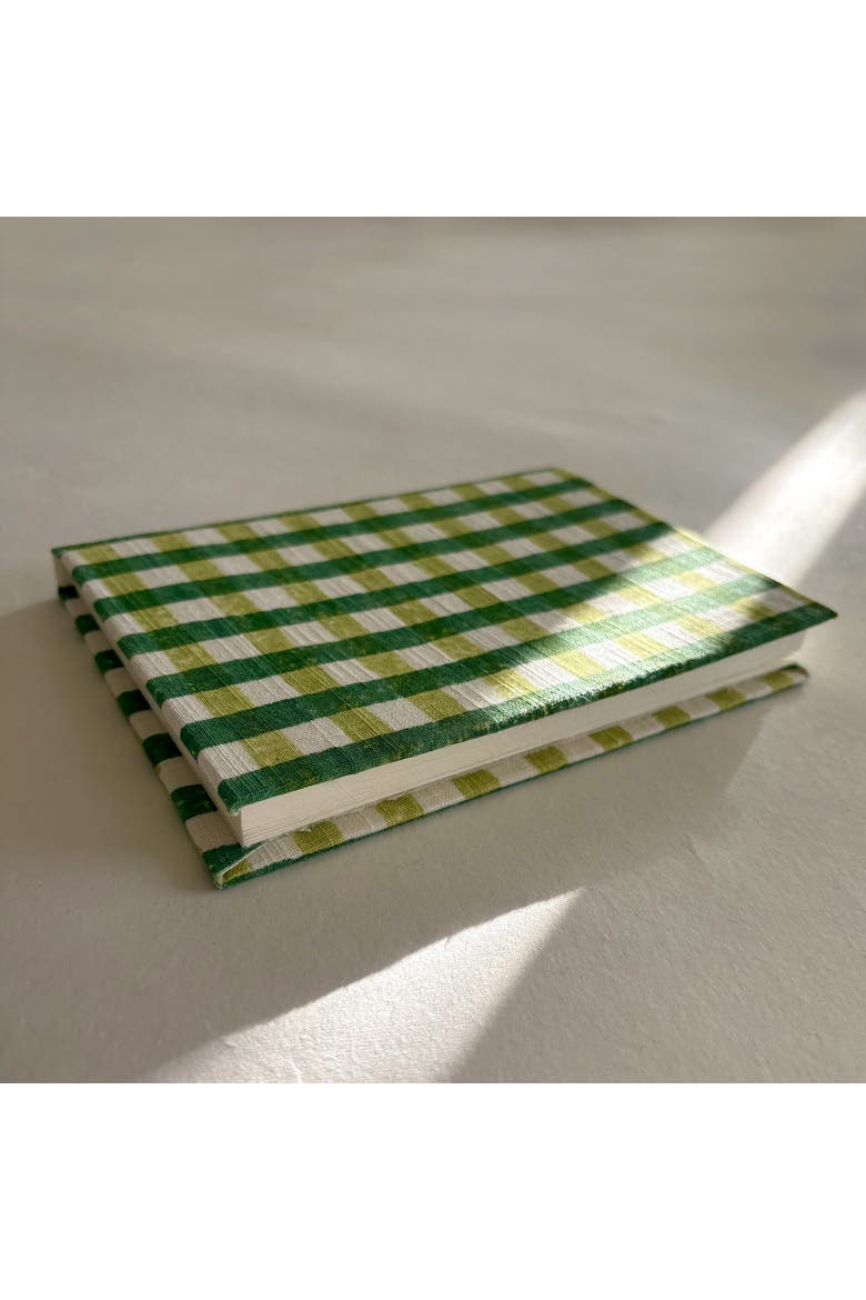 Handcrafted Sustainable A5 Diary Journal Notebook with Handmade Paper, Alternate, color, Green Checks
