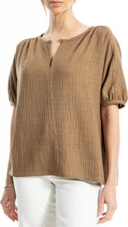 MAX STUDIO Short Sleeve Split Neck Blouse